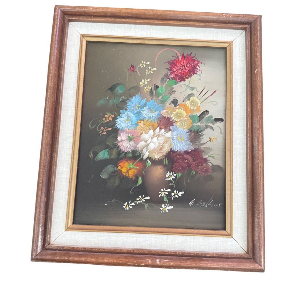 G. Bellido Signed Vintage Colorful Floral Oil Painting Framed Wall Art